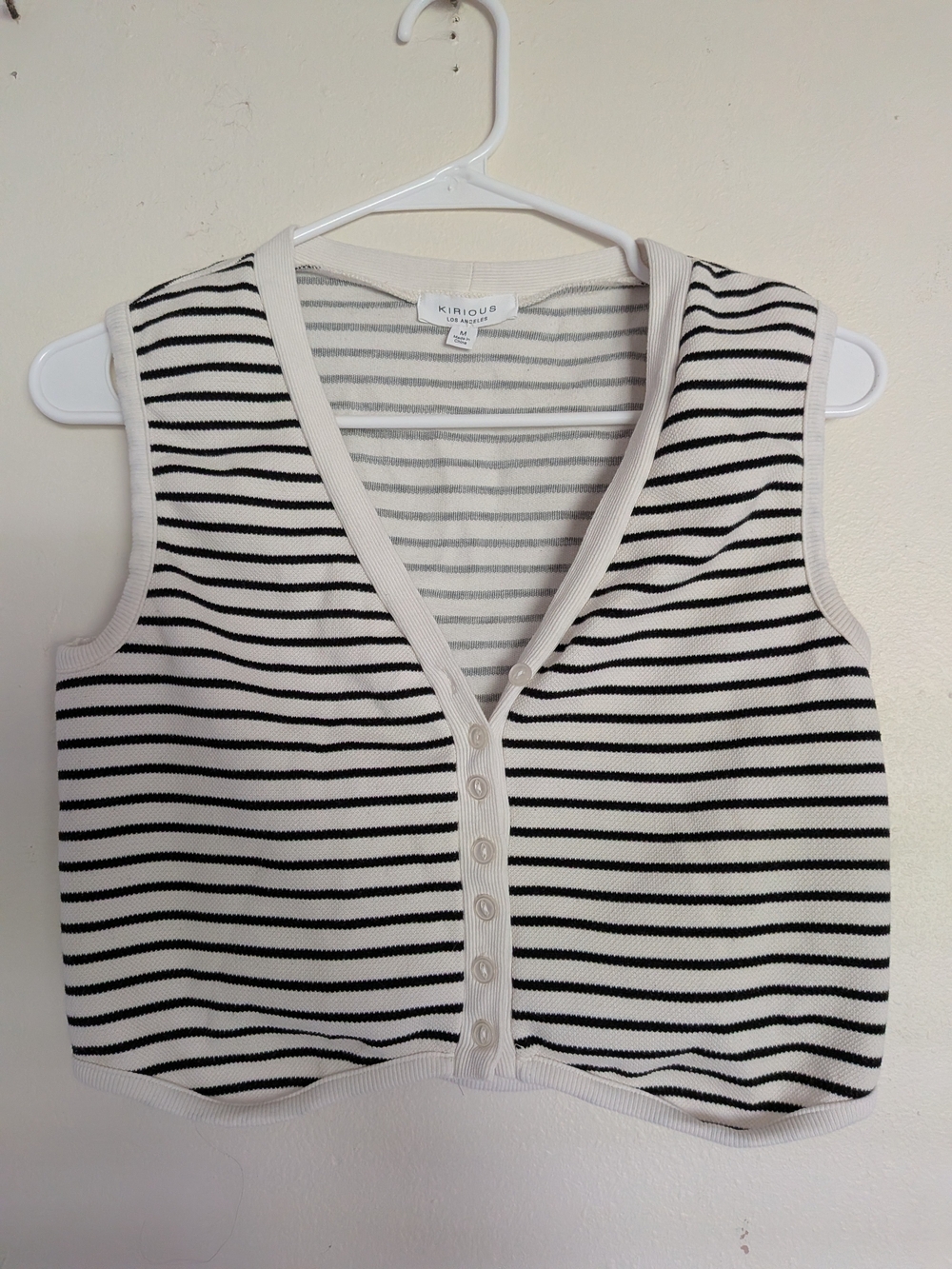 Striped Black & White Button-Front Crop Vest